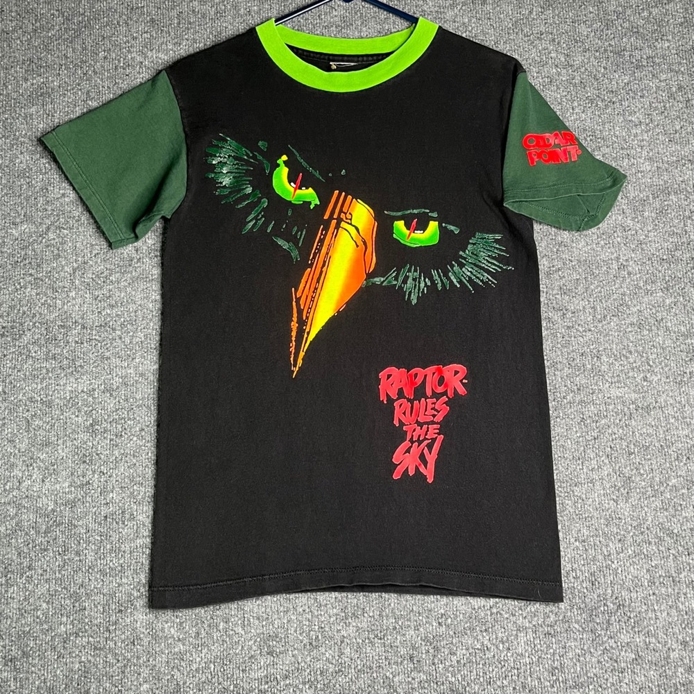 Vintage Cedar Point Raptor Rules The Sky Roller Coaster Ringer Shirt‎ Small